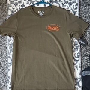 Von Dutch Khaki T-Shirt with Orange Logo